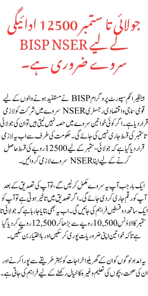 BISP NSER Survey is Necessary For July To September 12500 Payment