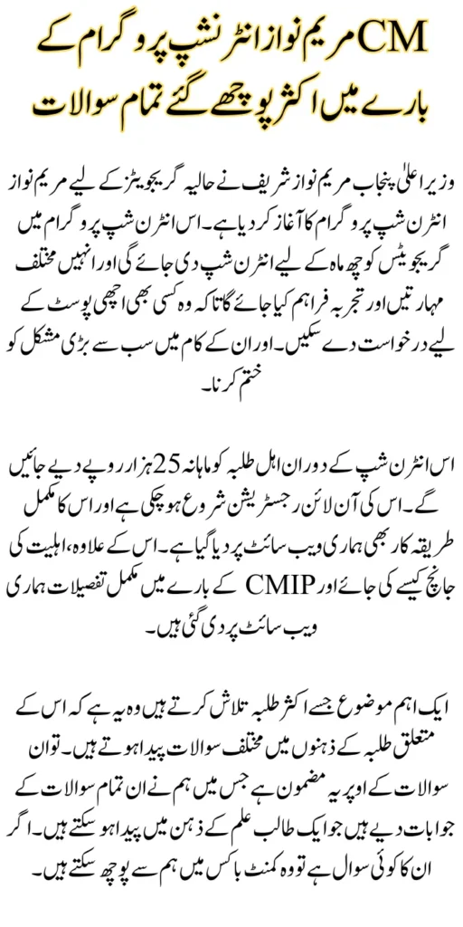 Frequently Asked Questions About CM Maryam Nawaz Internship Program